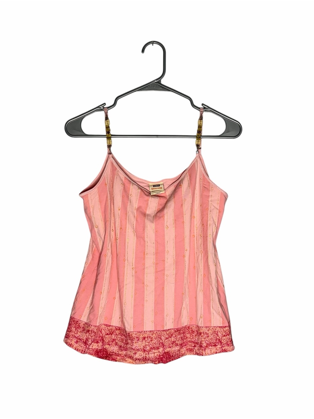 Y2k Pink Striped Beaded Cami Top Women's Large Euro Style